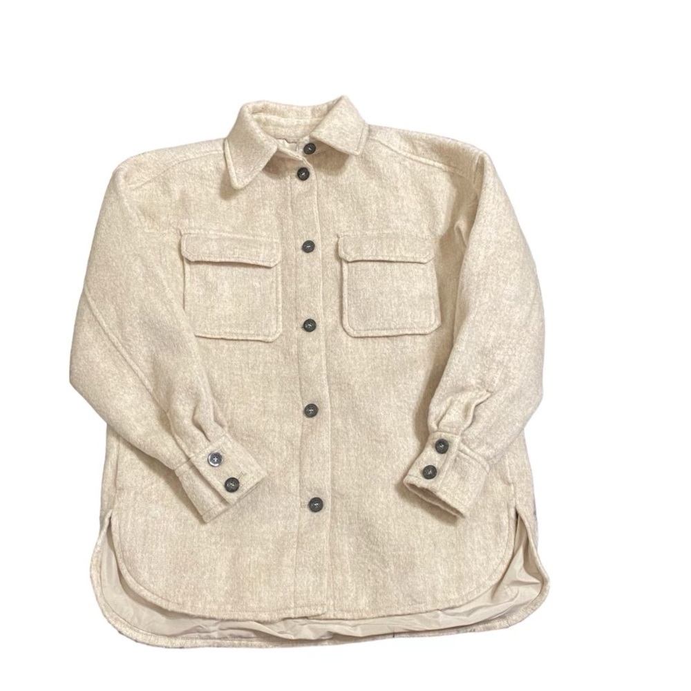 NWT H&M Long Oversize Shacket Cream Lined Sz XS